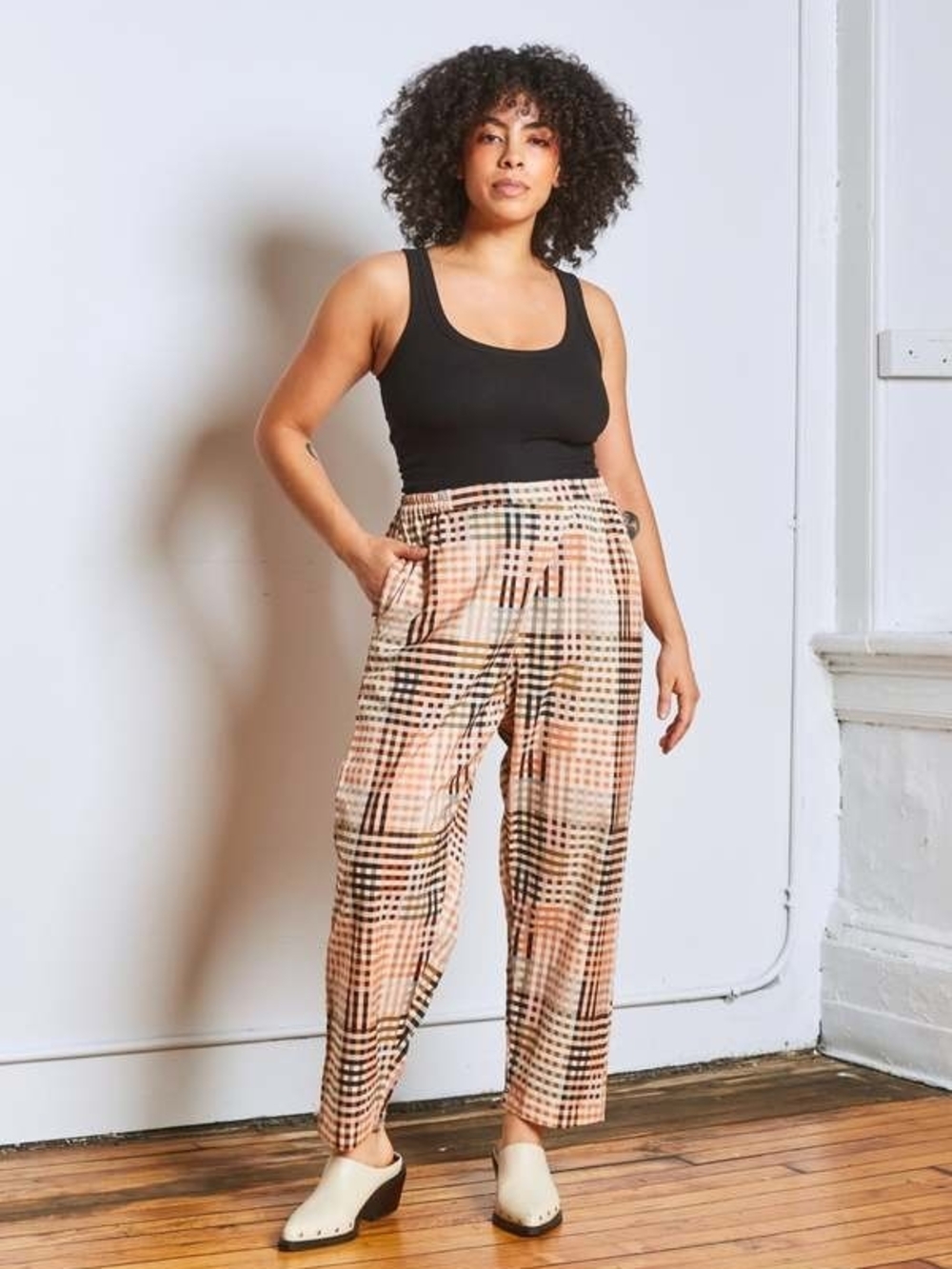 Rujuta Sheth Sunday Pants In Neutral Rubix Chex | Size Medium